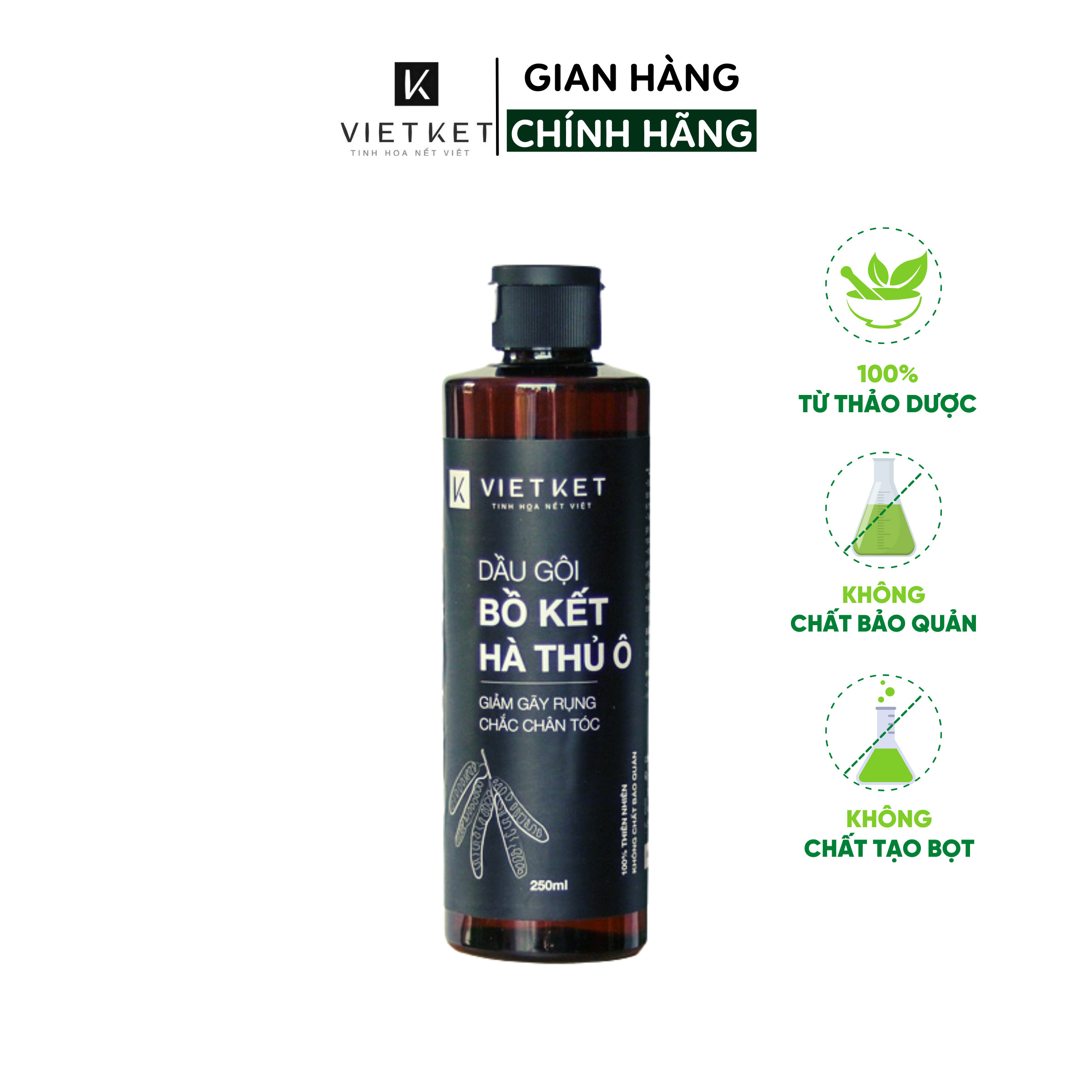 Dầu Gội Bồ Kết Hà Thủ Ô làm sạch tóc, nuôi dưỡng từ chân tóc tới ngọn tóc chắc khỏe 250ml VIETKET – VK01