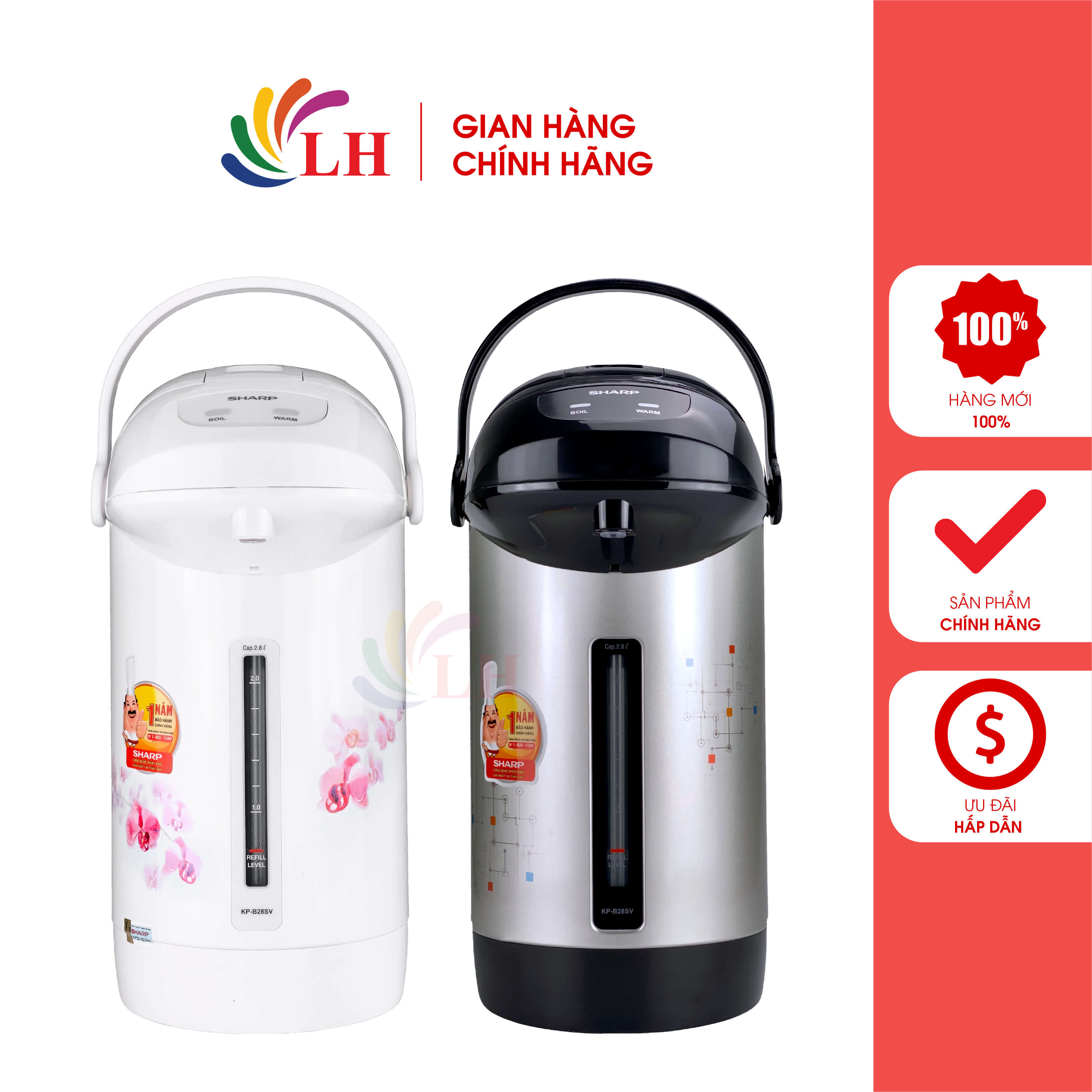 Bình thủy điện sharp 2.8 lít kp-b28sv - hàng chính hãng - thiết kế nhỏ gọn, dung tích 2.8 lít, công suất 680w, đun sôi nhanh