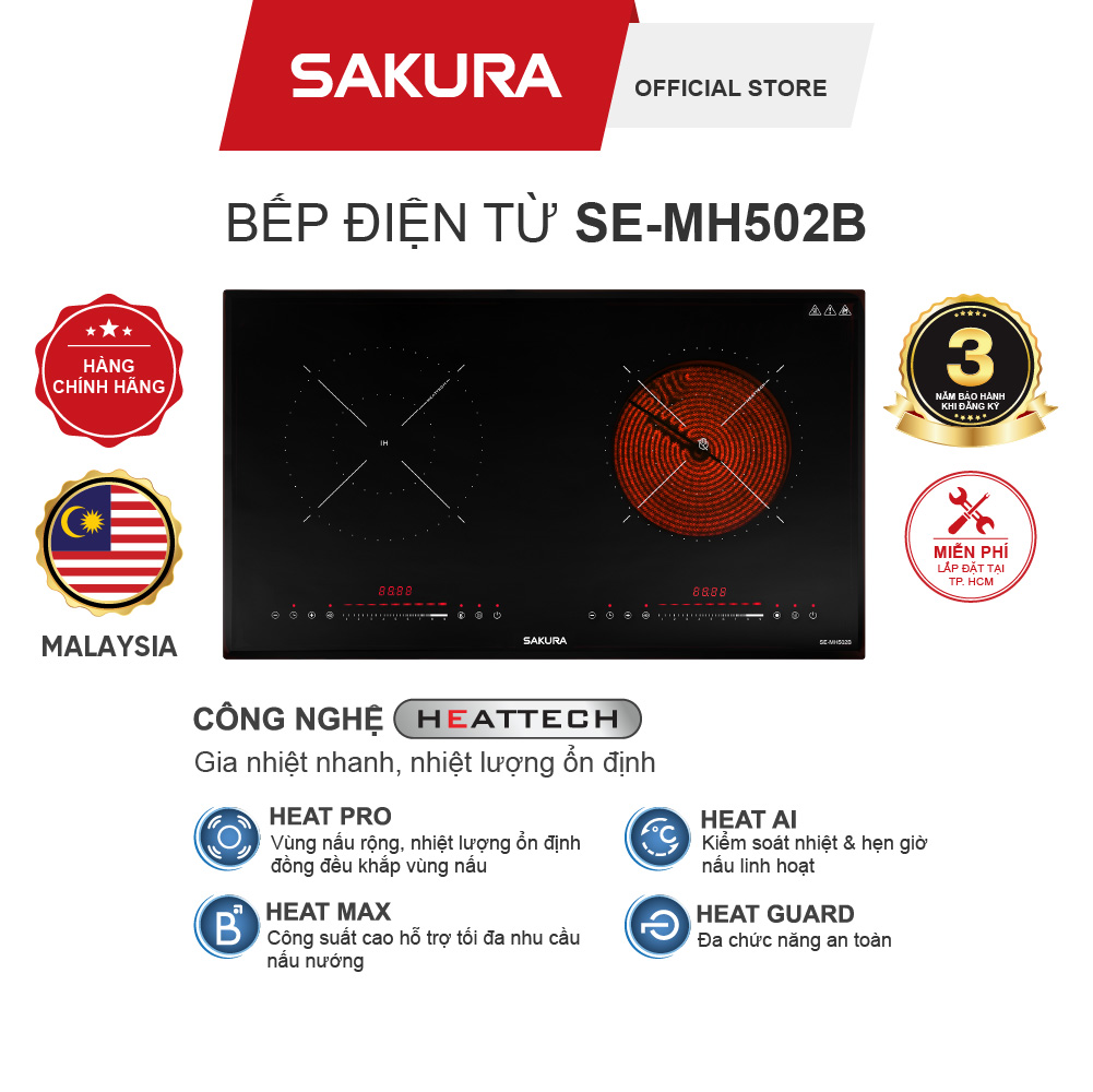 Bếp Điện Từ Đôi SAKURA SE-MH502B - Trải Nghiệm Nấu Ăn Đẳng Cấp Từ Malaysia - Bảo Hành 24 Tháng