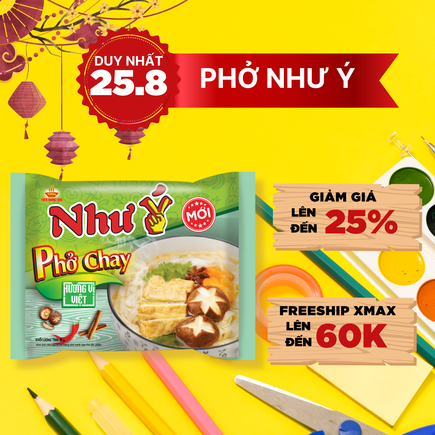 Thùng 30 gói Phở Chay Như Ý 65g/gói