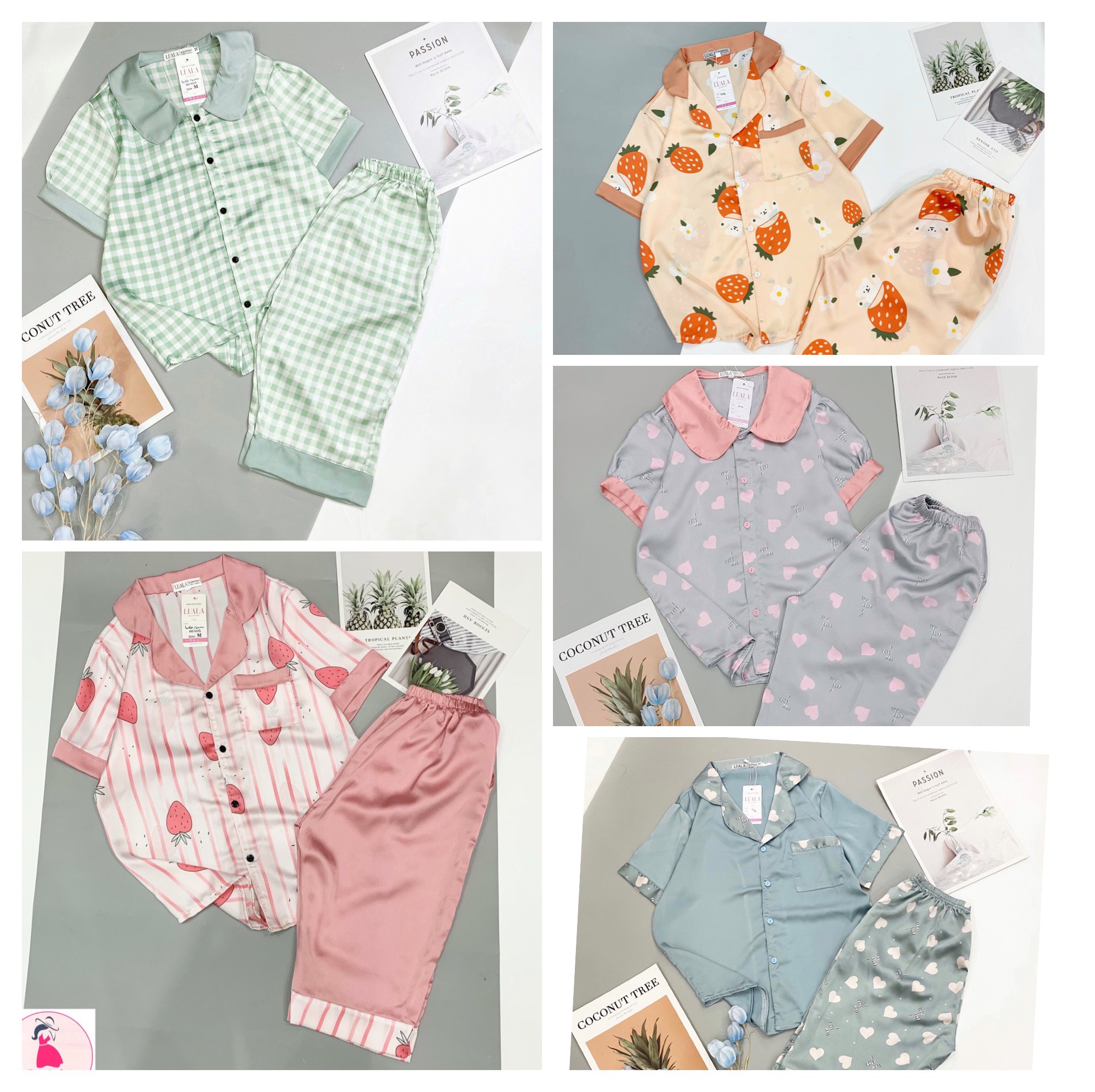 [Ảnh + VideoThật] Đồ Bộ Pijama LỤA SATIN LOẠI 1 Size 40-65kg áo cộc Quần lửng thấm hút mồ hôi
