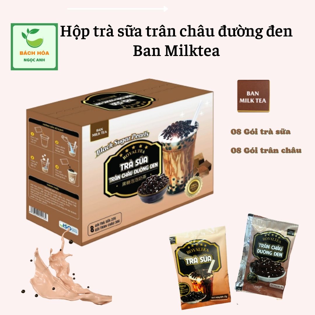 Hộp trà sữa trân châu đường đen Ban milktea - gồm 8 gói trân châu và 8 gói trà sữa
