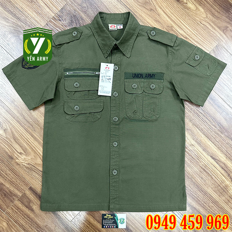 Áo Sơ Mi Lính Nam Cộc Tay Túi Hộp Màu Xanh Rêu / Rằn Ri / Đen - Mã A205