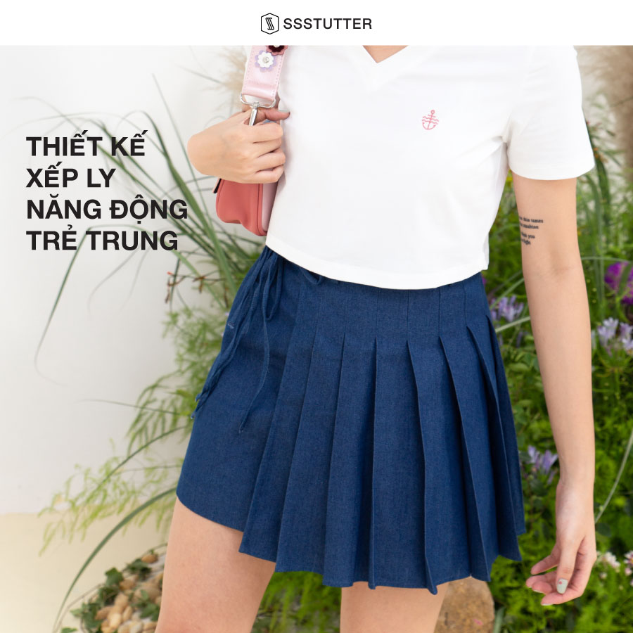 Chân váy nữ SSSTUTTER kaki mỏng dáng ngắn thiết kế xếp ly trẻ trung knife wrap skirt