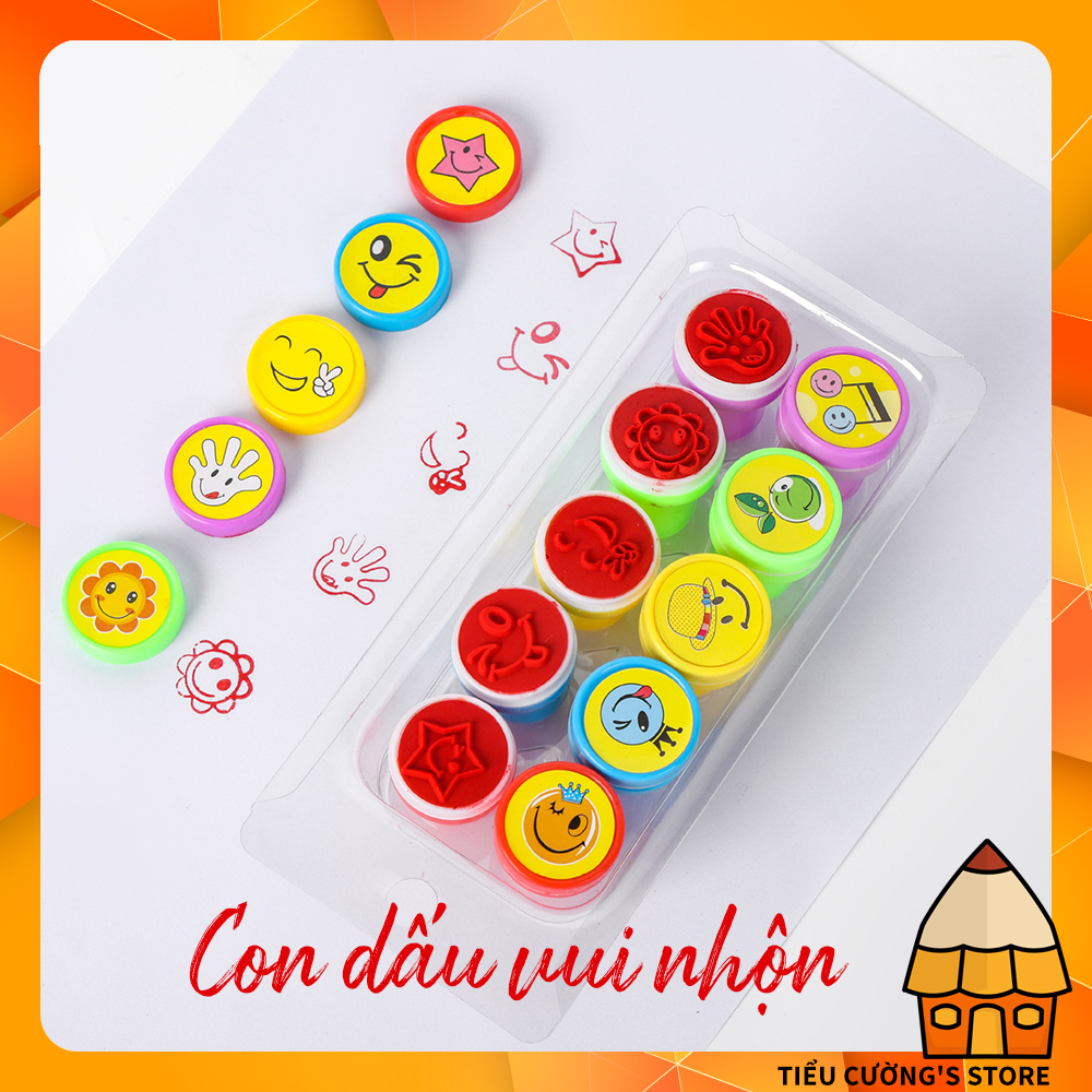 Vỉ 10 con dấu chủ đề emoji, pony và gấu dâu lotso cho bé