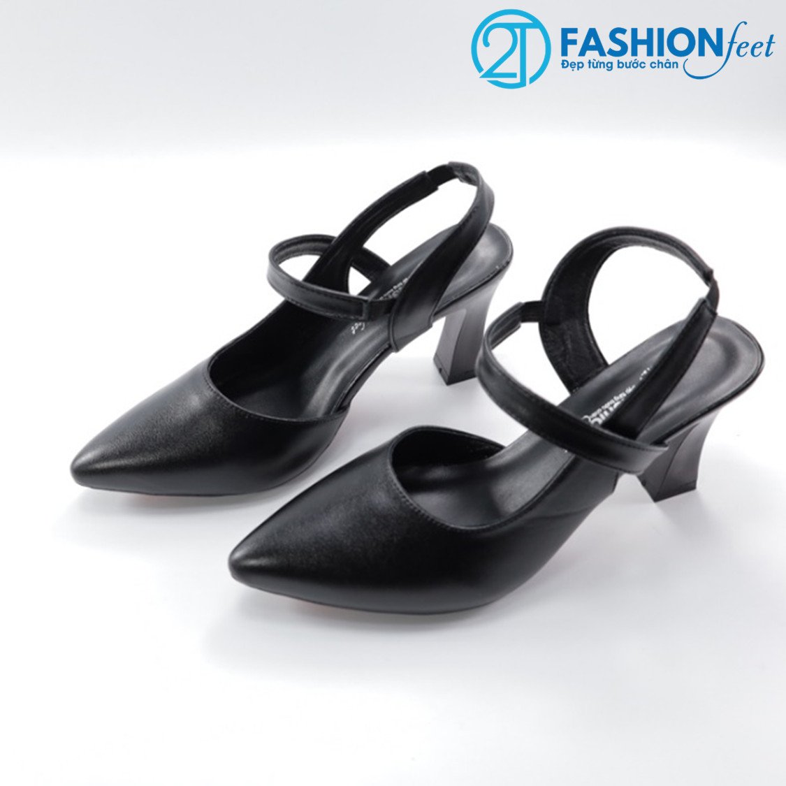 Giày sục cao gót da mờ chính hãng 2tfashionfeet,thiết kế quai mảnh ôm chân, hở hậu,gót vuông 7 phân- ha27sh