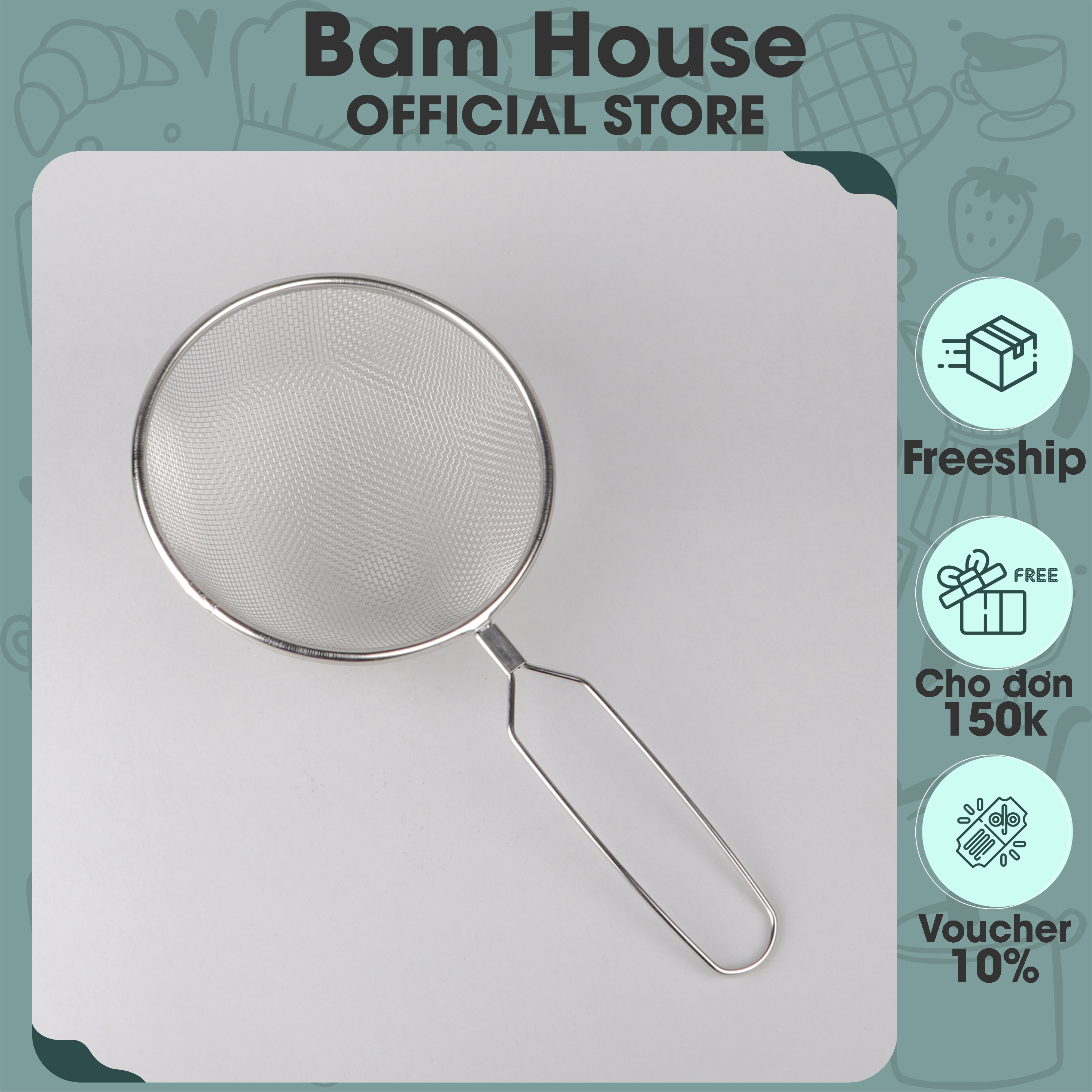Ray lọc cháo và thức ăn inox Bam House đường kính 15cm cao cấp RIN04 - Gia dụng bếp