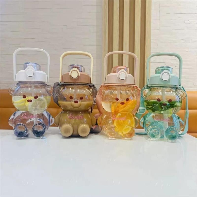 Bình nước gấu smile siêu đáng yêu kute dung tích 1l tích kèm dây đeo sweet home