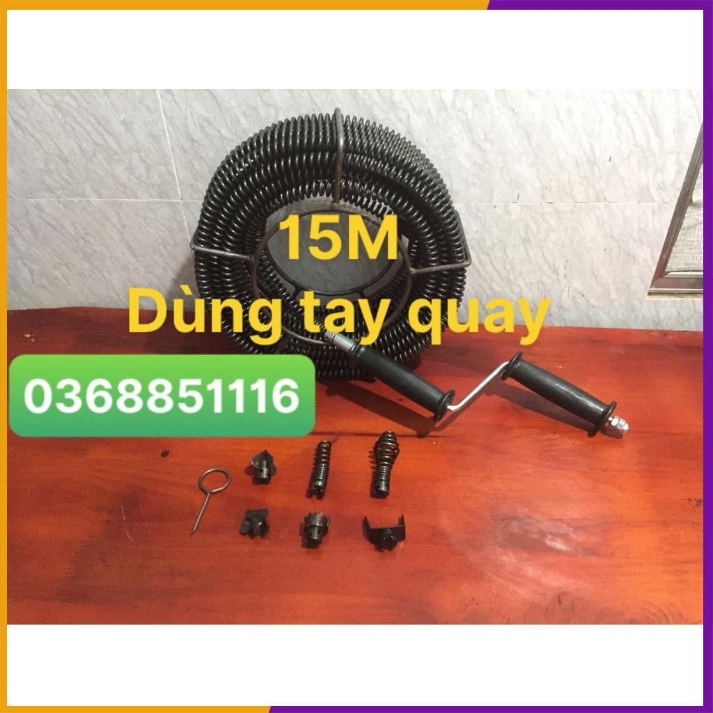 Dây thông cống 15M dạng lò xo dùng tay quay , thông tắc cống, thông bồn cầu, bồn rửa bát,.