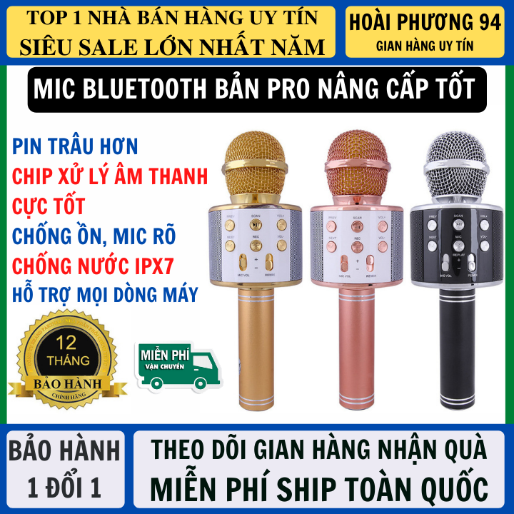 Micro Karaoke Bluetooth Micro Không Dây Bản Nâng Cấp Mới Chip Khỏe Pin Trâu Hát Siêu Hay Hỗ Trợ Mọi Dòng Điện Thoại, Mic Karaoke Mic Hát Bluetooth