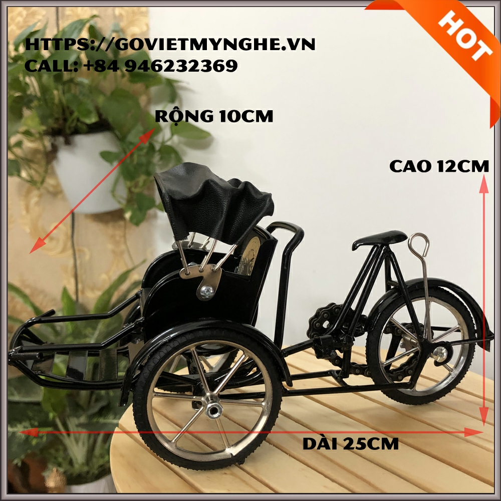 Mô hình xe xích lô sắt trang trí quà tặng đối tác phong cách bản sắc Việt Nam - Dài 25cm - Màu đen