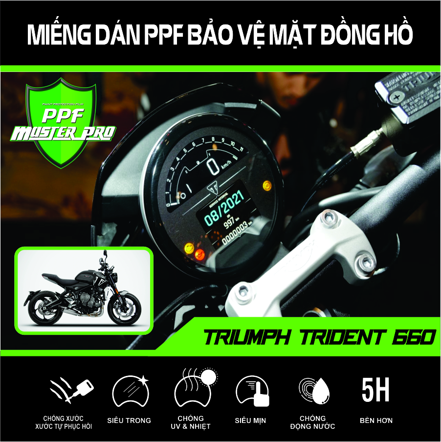Miếng dán ppf bảo vệ mặt đồng hồ xe triumph trident 660 | chất liệu film ppf trong...