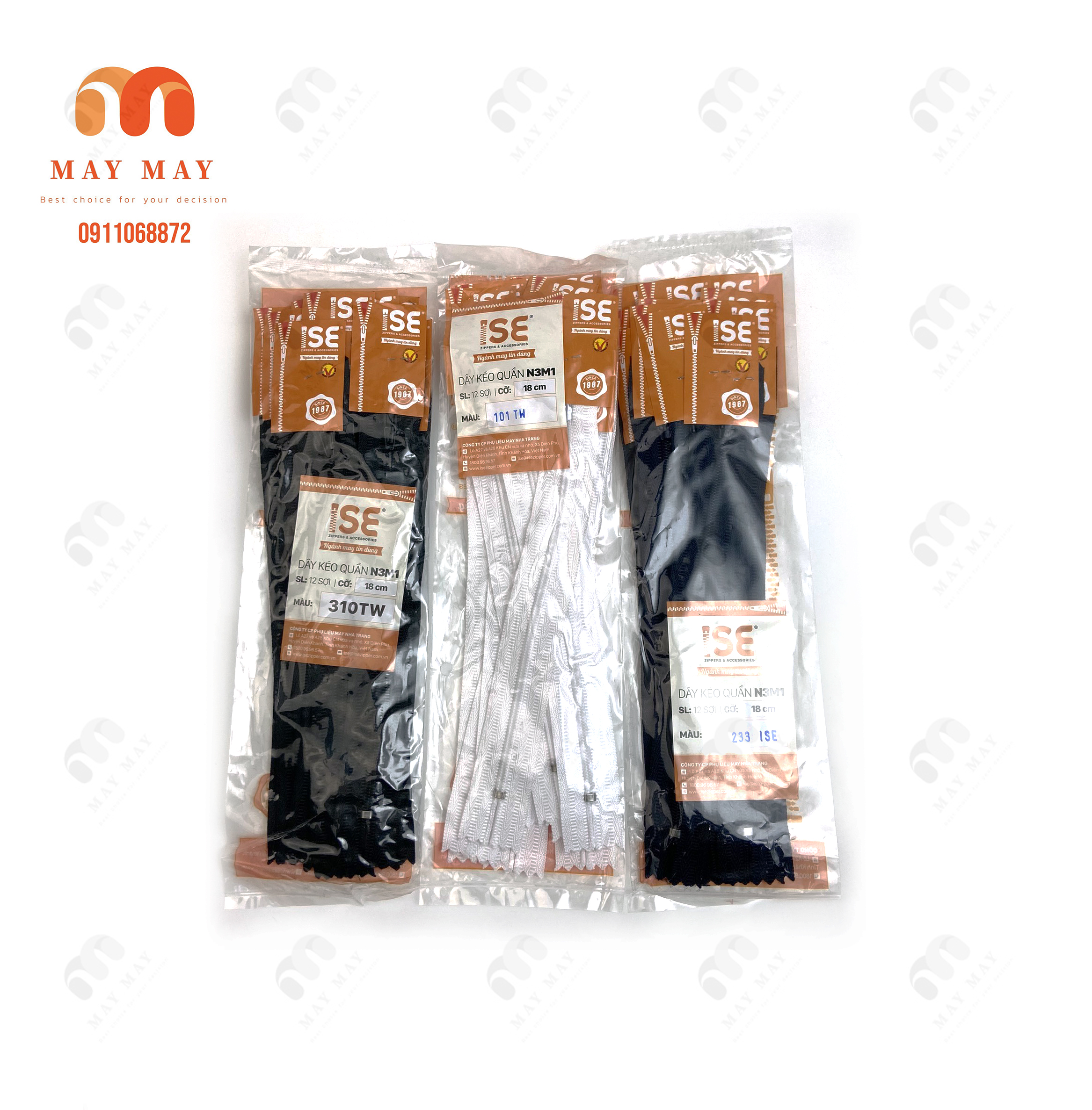 Khóa quần ise tự chốt 18cm - dây kéo quần tây 18cm