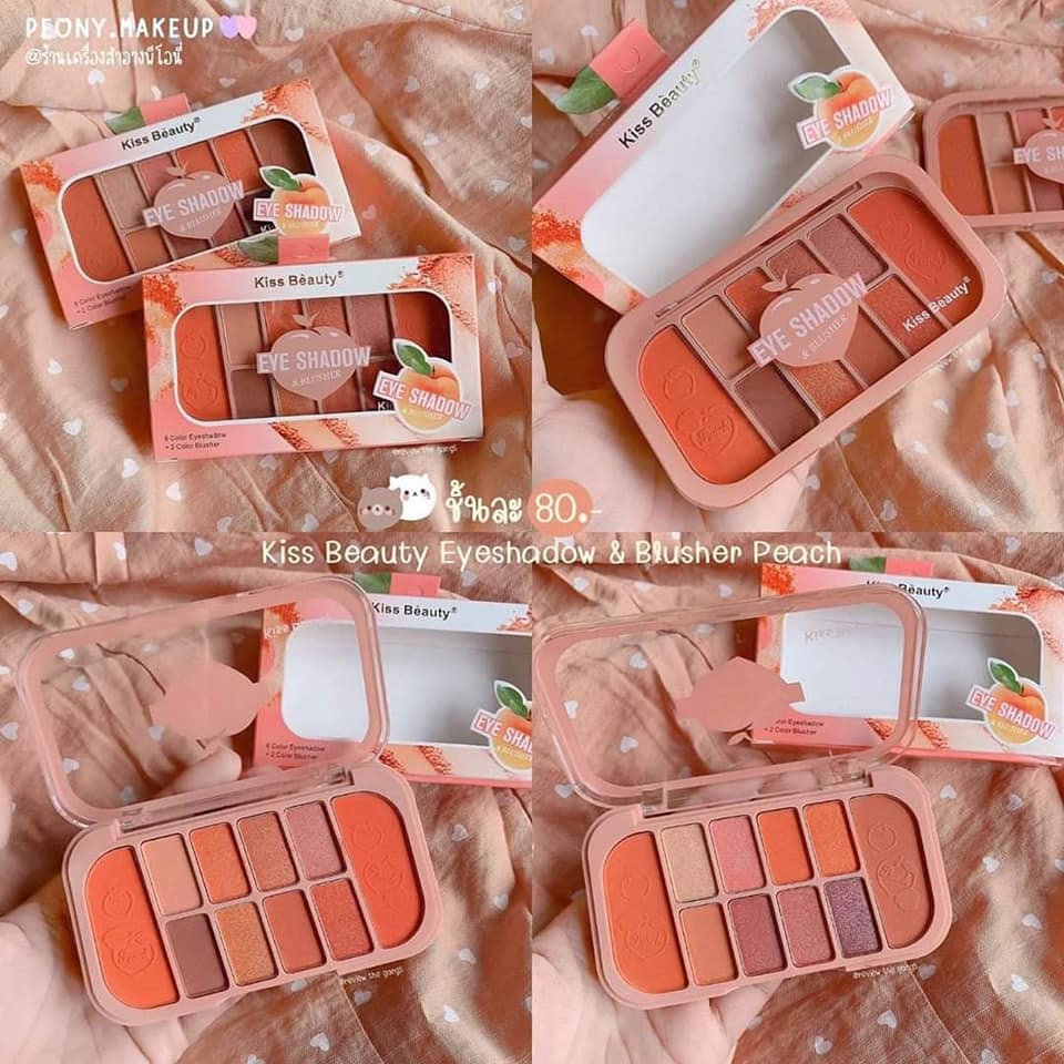 Bảng Phấn Mắt kèm má hồng 10 ô ĐÀO CAM KISSBEAUTY màu mắt nhũ mắt chuẩn màu nội địa mềm mịn lâu trôi sỉ rẻ EYESHADOW WE STORE