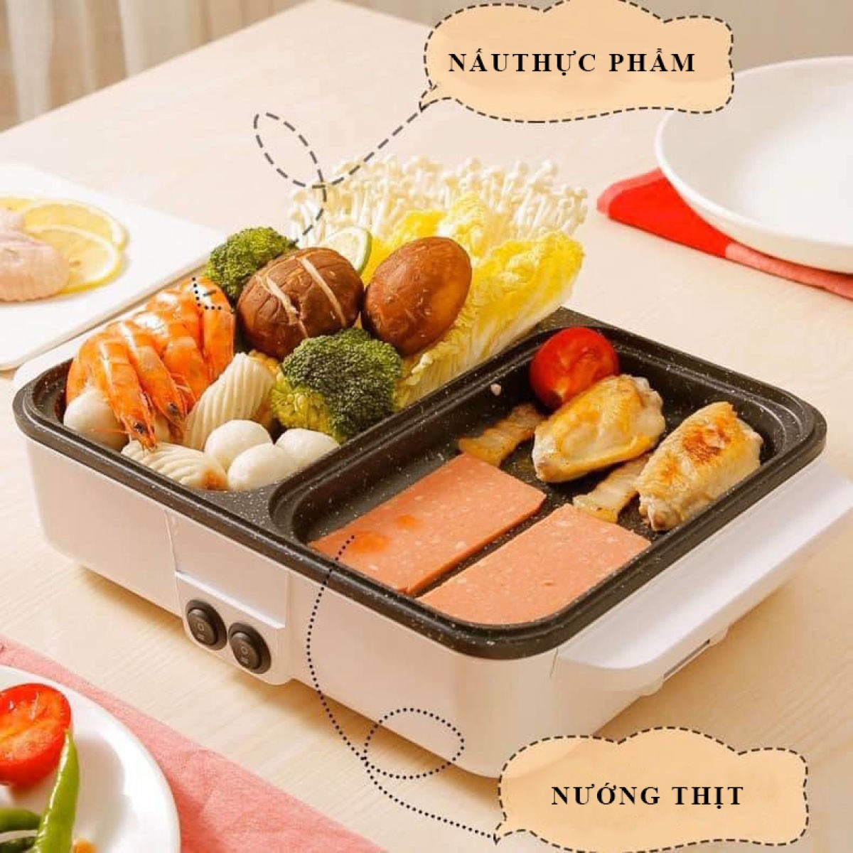 [HCM][ĐA NĂNG] BẾP NƯỚNG LẨU ĐIỆN ĐA NĂNG 2 NGĂN TIỆN LỢI CHUẨN HÀNG XUẤT NHẬT - NỒI LẨU CHỐNG DÍNH CAO CẤP CÓ THỂ VỪA NƯỚNG VỪA NẤU LẨU TIỆN LỢI - AN TOÀN KHI SỪ DỤNG"