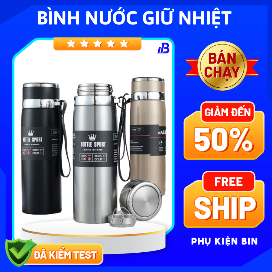 Bình giữ nhiệt inox cao cấp dung tích 1000ml, Bình giữ nhiệt 1 lít, Ly giữ nhiệt cao cấp