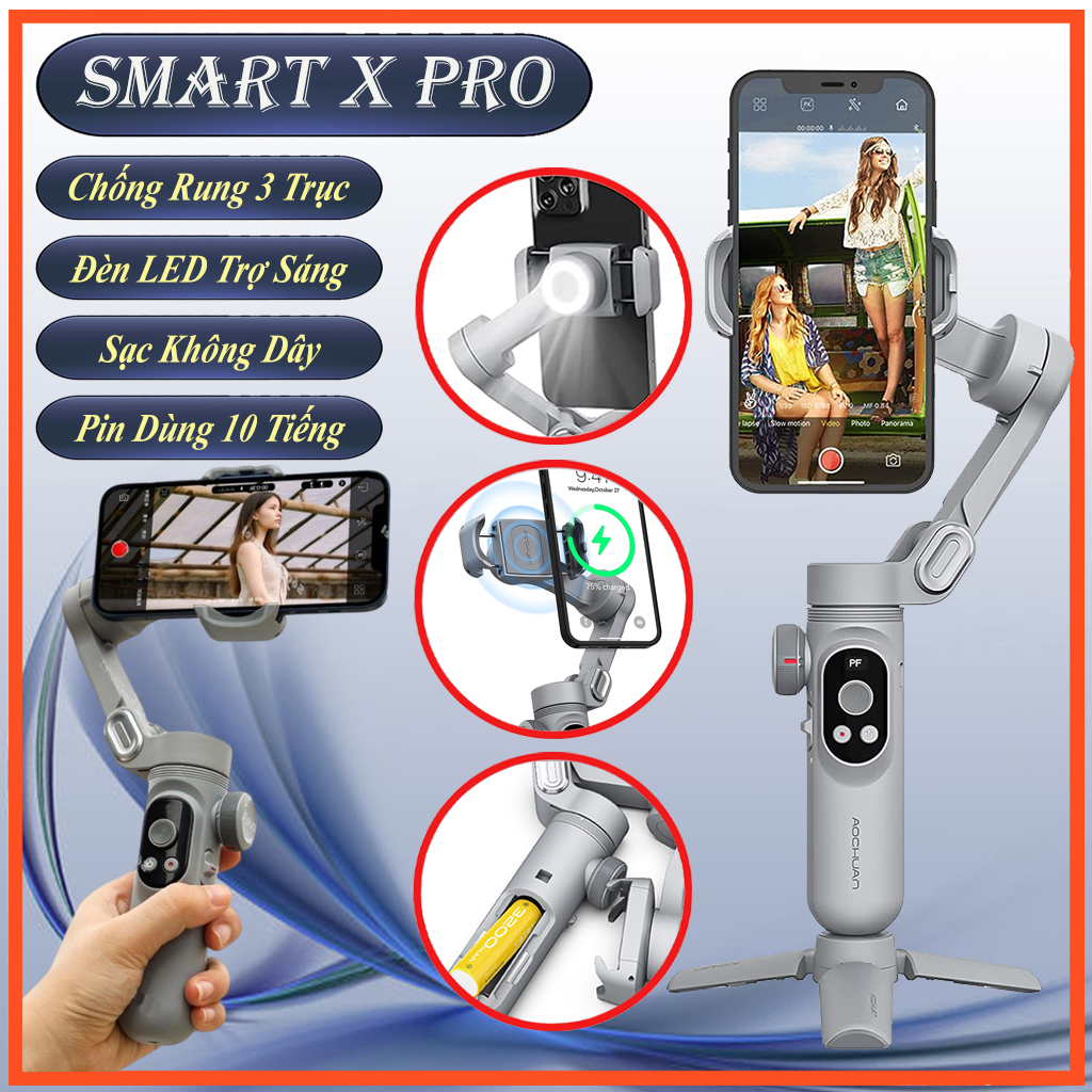 Gậy chống rung quay phim thiết bị quay video cho điện thoại gymbal Smart X Pro Cây quay phim Tay cầm chống rung quay 360 độ