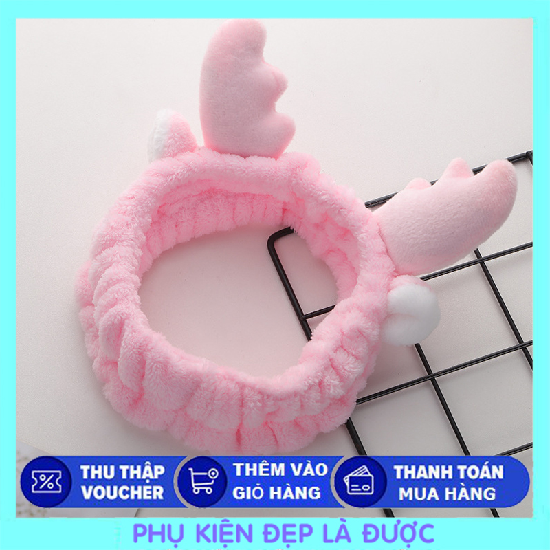 🦌 băng đô rửa mặt tuần lộc siu cute - hồng 🦌