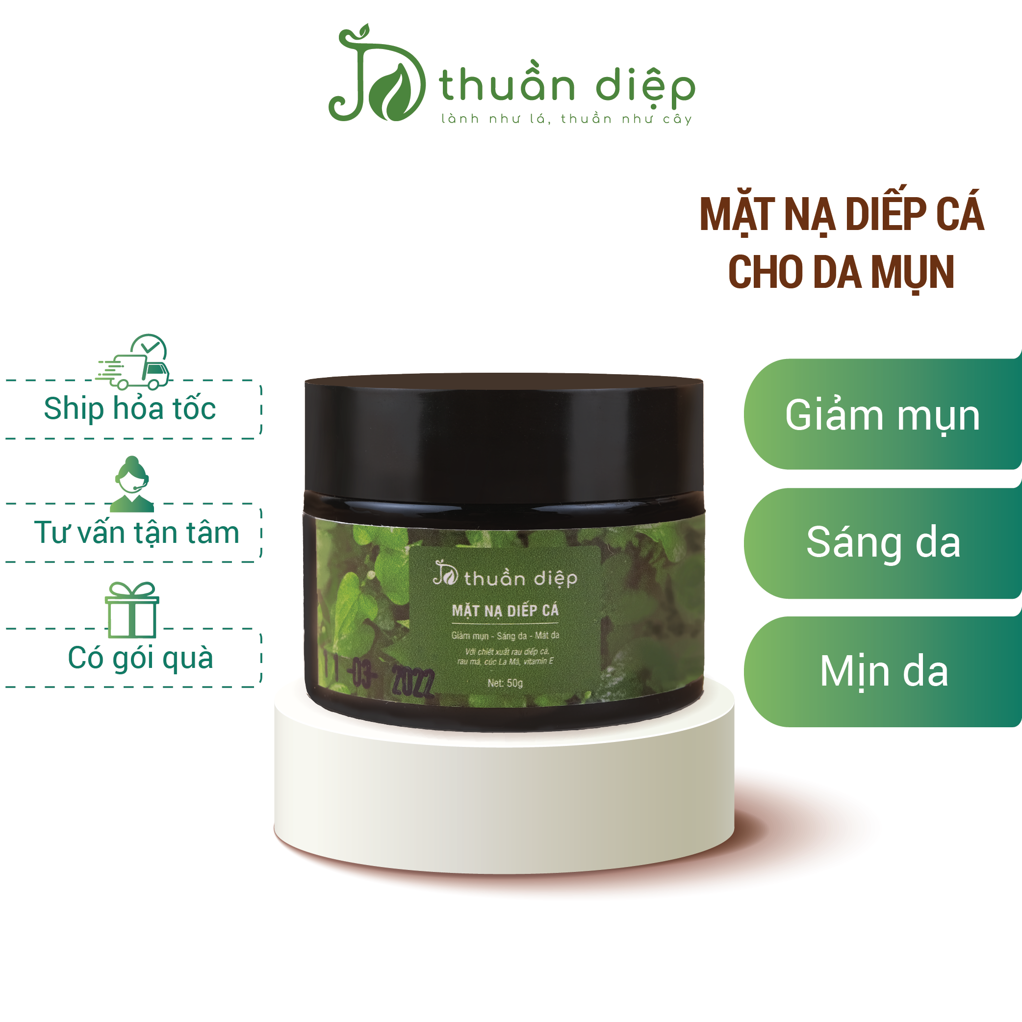 Mặt nạ diếp cá Thuần Diệp giảm mụn giảm thâm cấp ẩm mát da