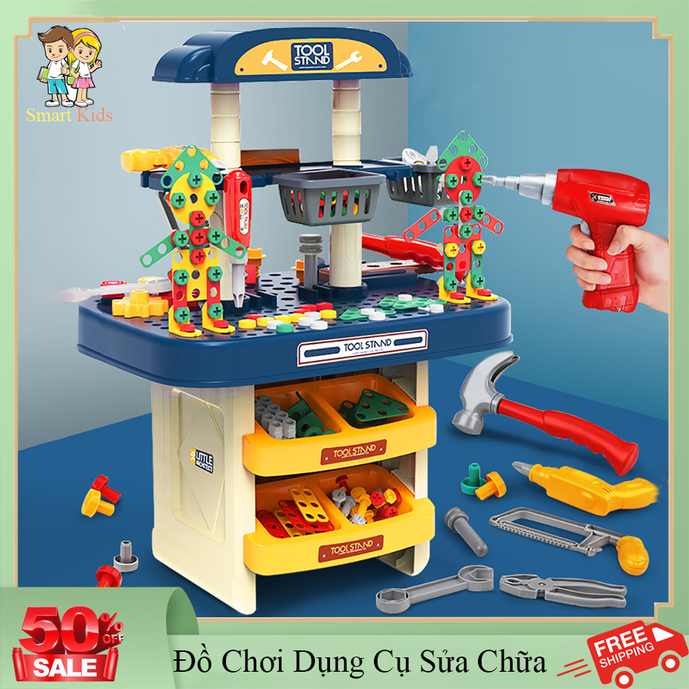 Đồ chơi trẻ em lắp ráp dụng cụ sủa chữa mô phỏng thực tế, bàn dụng cụ kỹ thuật kỹ sư cao cấp cỡ lớn cho bé.