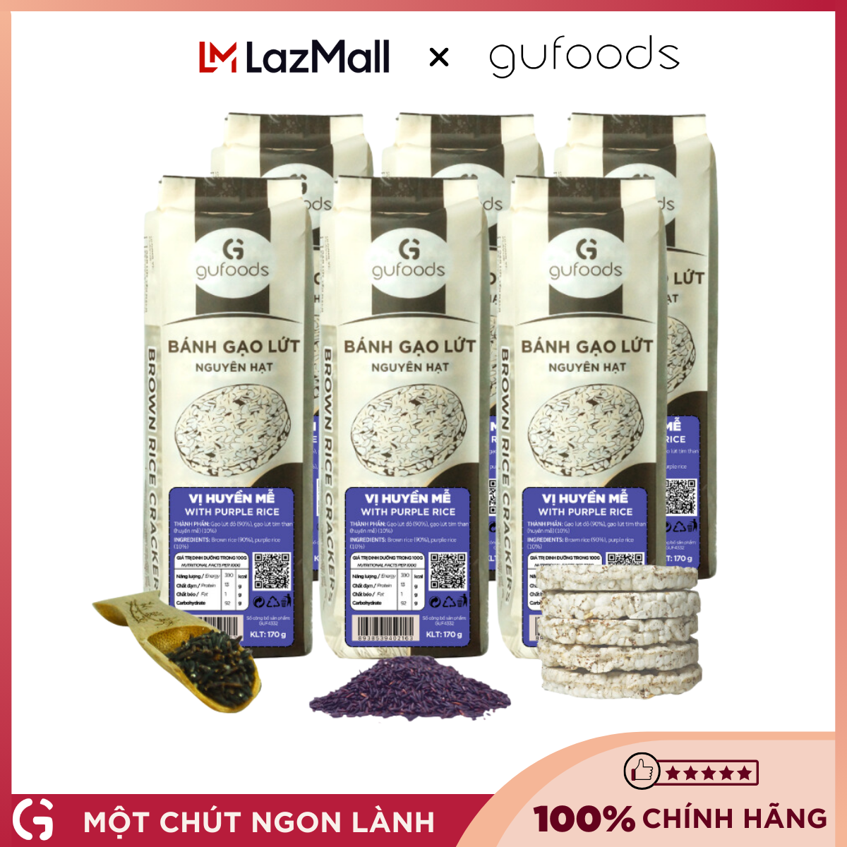 Combo 2 gói Bánh gạo lứt huyền mễ ăn kiêng, tập GYM GUfoods (mỗi gói 510g = 54 bánh) - Phù hợp Eat clean, Thực dưỡng, Tập Gym, Thuần chay