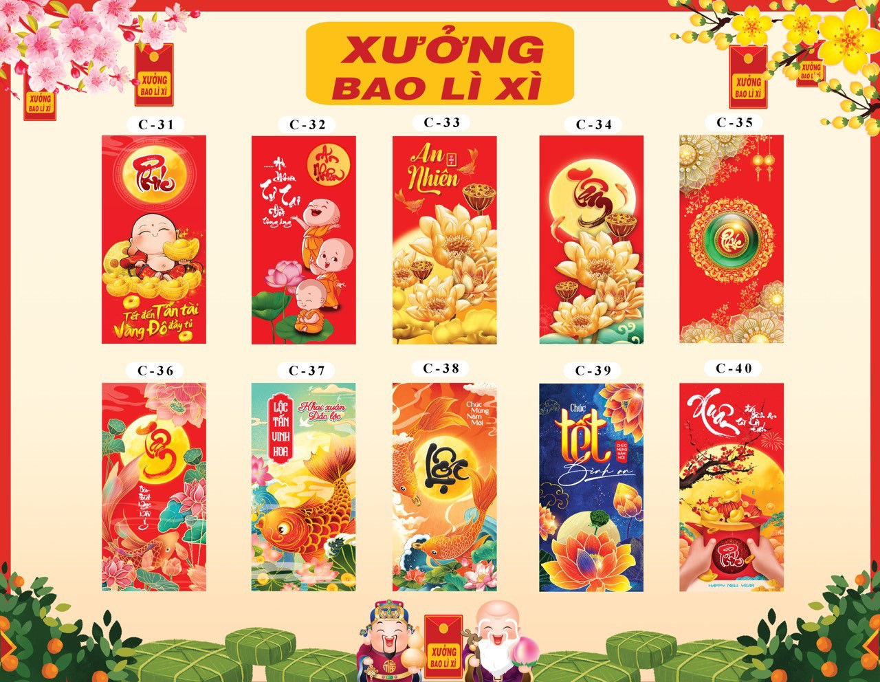Bao lì xì tết may mắn 2023 - sét 10 bao lì xì đến 100 bao lì xì tết 2023 quý mão - bao lì xì đầu năm mừng tuổi mẫu đẹp