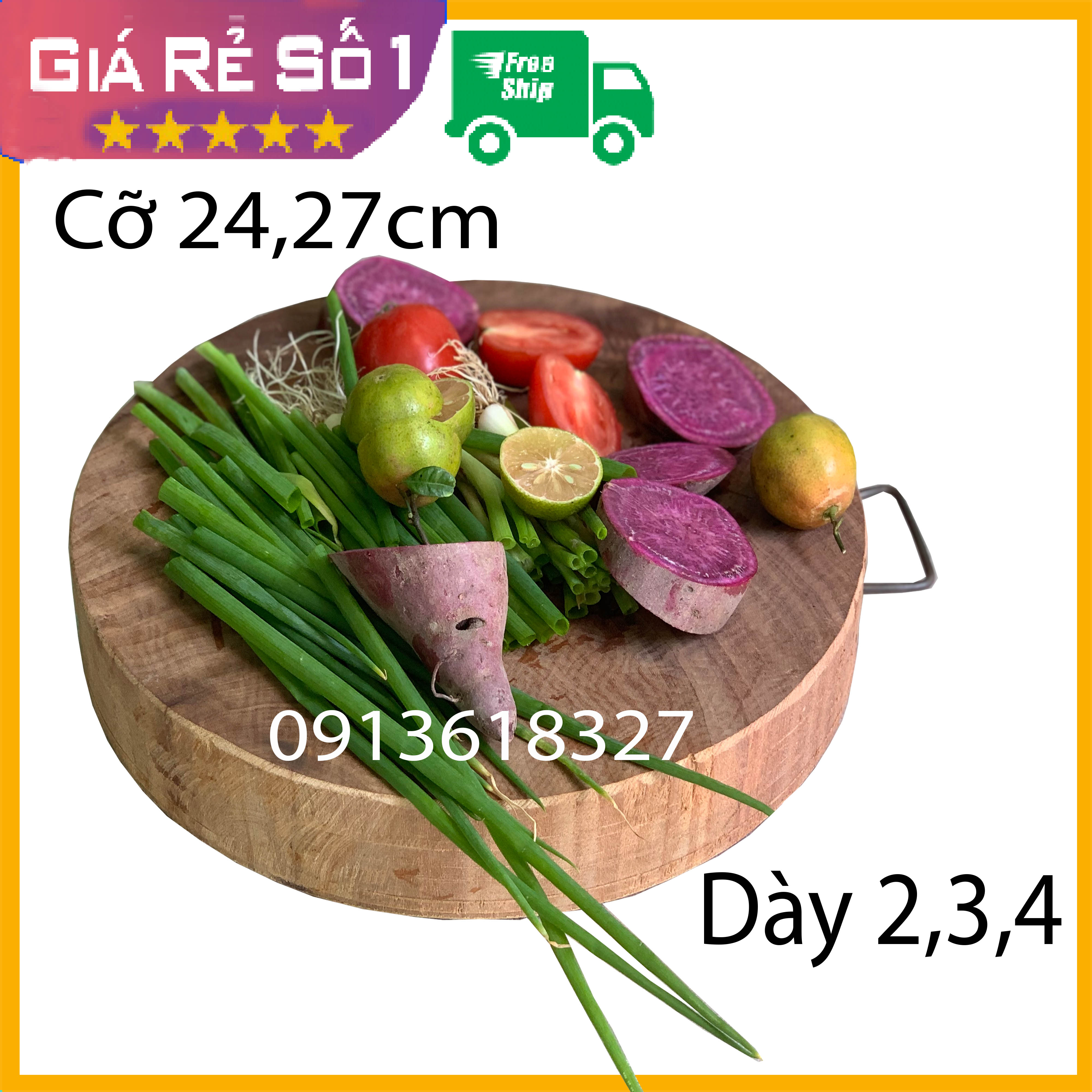 Thớt nghiến gỗ nguyên khối 24,27cm dùng để thái