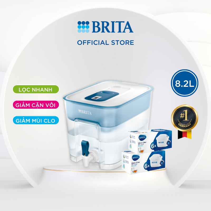 Combo bình lọc nước Brita Flow 8.2L + 2 hộp pack 6 dùng trong 1 năm