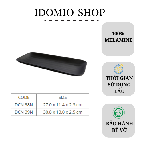 Dĩa Chữ Nhật Dài Size Nhỏ Nhựa Melamine Kiểu Nhám Đen(DCN38N)