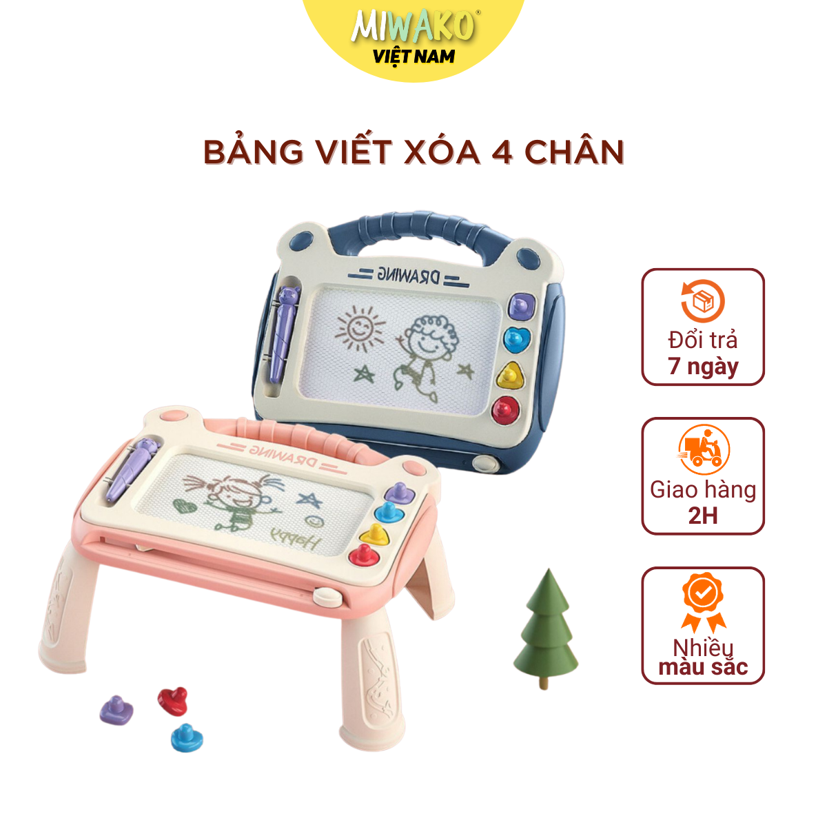 Bảng vẽ tự xóa đa màu thông minh có chân bàn, bảng từ tính tập viết, tập vẽ cho bé vừa chơi vừa học
