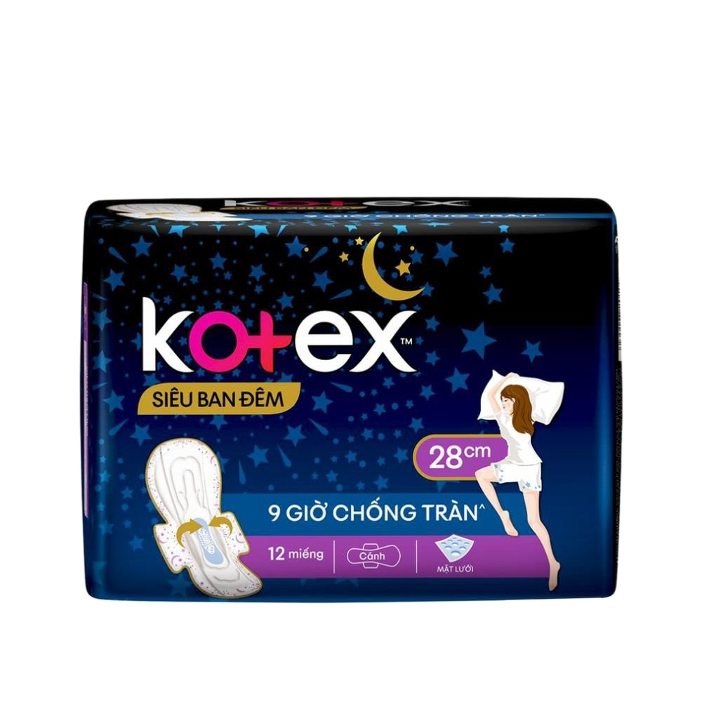 Băng vệ sinh Kotex Siêu ban đêm 28cm dày cánh