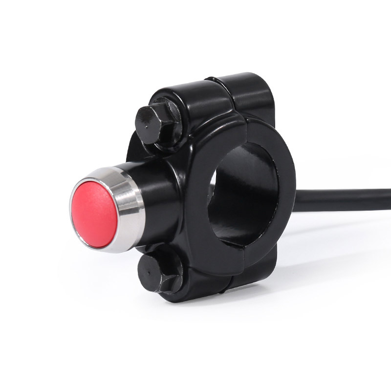 Công tắc nút tròn đỏ viền inox gắn ghi đông