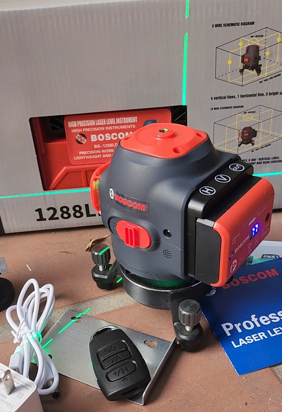 Máy cân bằng laser 12 tia  bos com bs 1288 LD mới nhất có đèn báo pin - máy bắn cốt laze siêu sáng