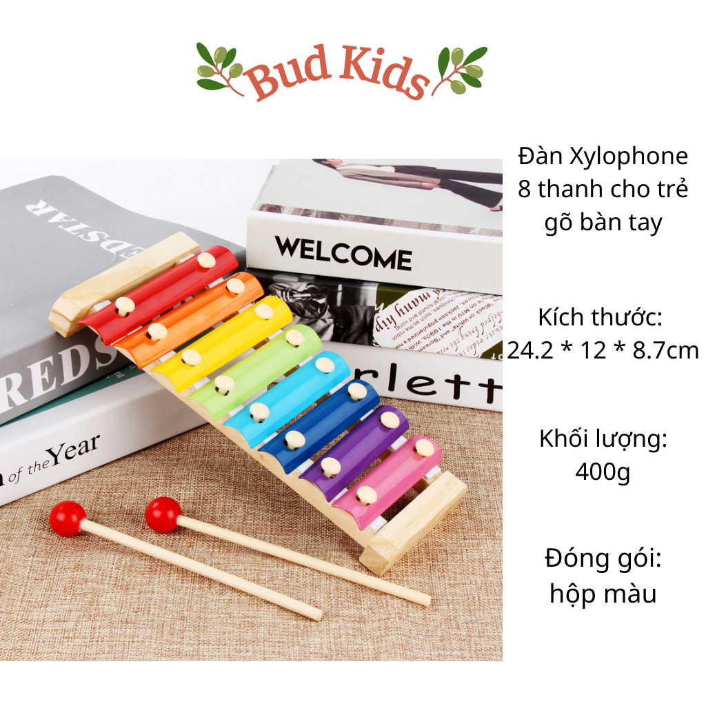 Đồ chơi gỗ đàn Xylophone giáo cụ Montessori, đồ chơi âm nhạc đàn piano cho bé đàn âm thanh, đồ chơi mầm non Bud Kids kích thước 24.2*12*8.7cm