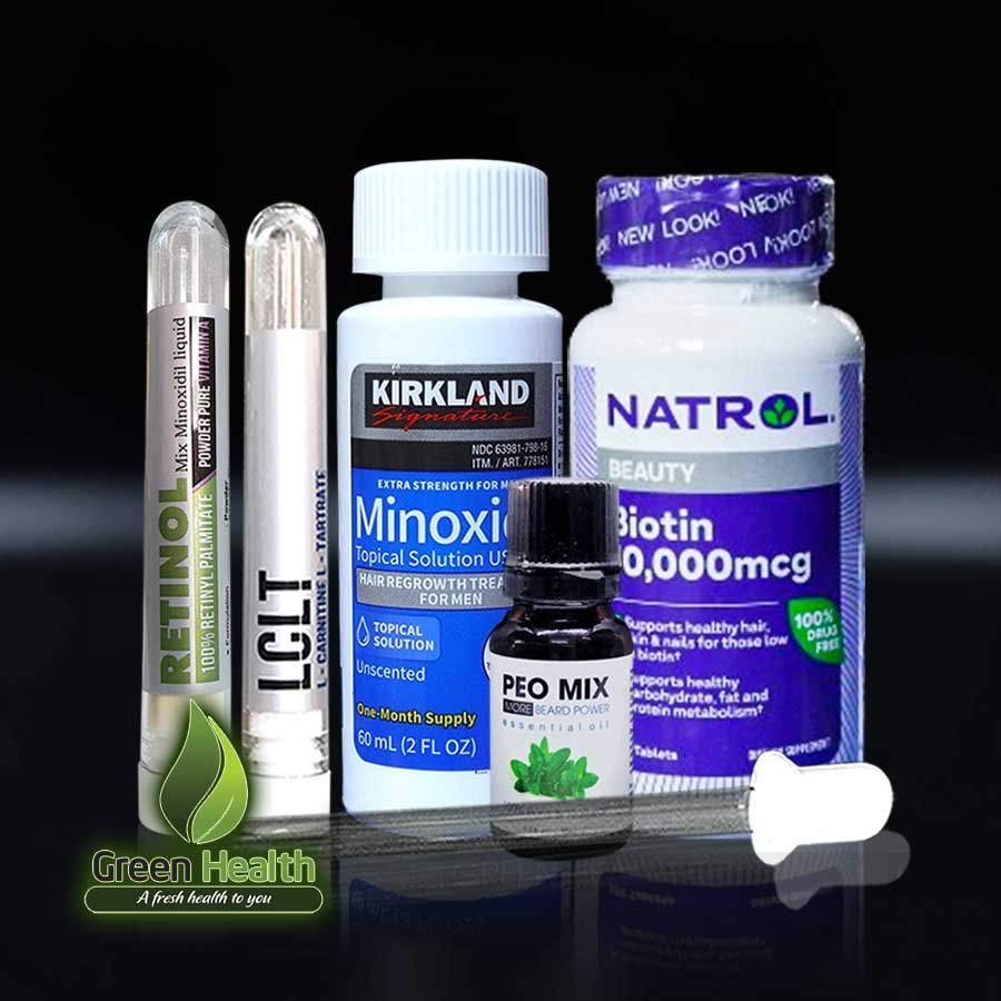 Bộ Sản Phẩm Hỗ Trợ Mọc Râu Minoxidil + Lclt + Retinol + Peo + Biotin