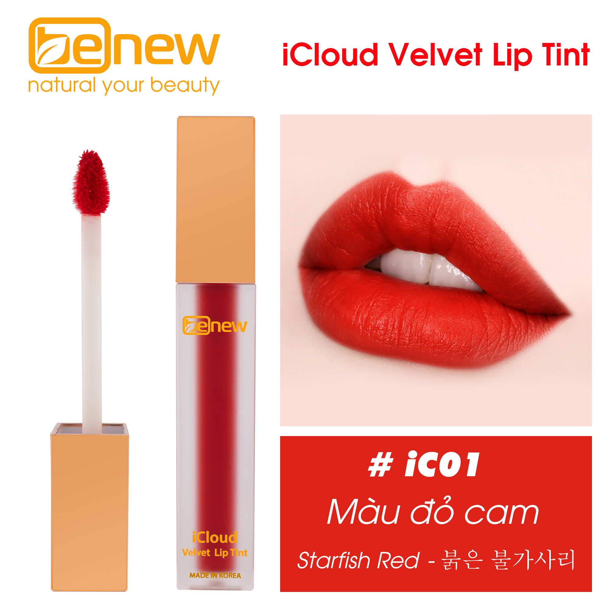 Son Kem lì Benew iCloud Velvet Lip Tint - Son màu đỏ cam - iC01