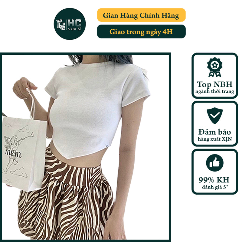 Áo croptop kiểu nữ ôm body cổ tròn HCVUASI HC26, áo croptop tay ngắn vạt tam giác cá tính