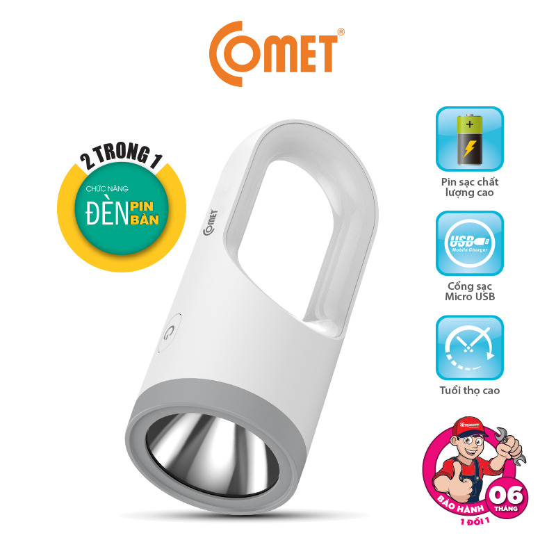 Đèn pin sạc led comet crt455 thiết kế 2 trong 1, vừa là đèn pin vừa là đèn sạc led, nhựa abs cao cấp, 3 chế dộ chiếu sáng - hàng chính hãng