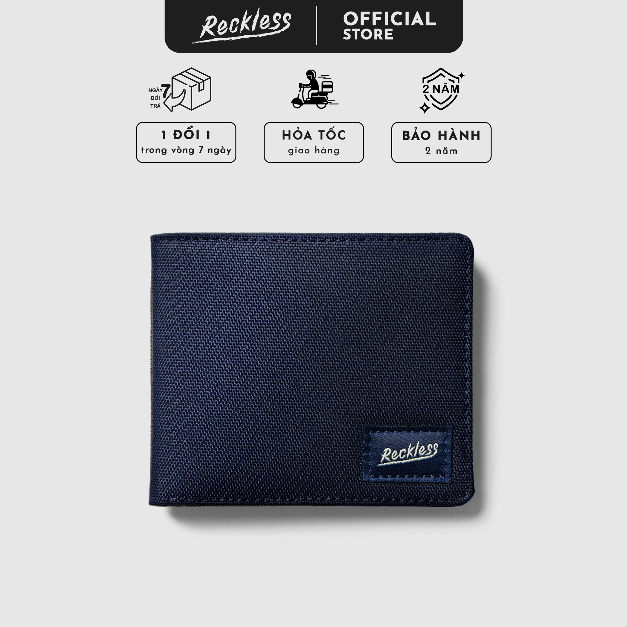 Ví Vải Gập Ngang Bifold Reckless John Wallet Màu Trơn Polyester Kháng Nước