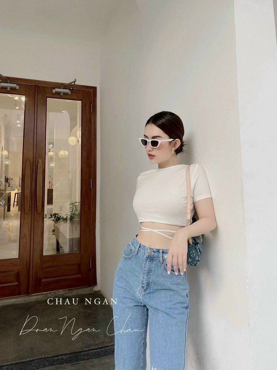 Áo kiểu tay ngắn có dây đan chéo eo cá tính thời trang nữ. ttgr