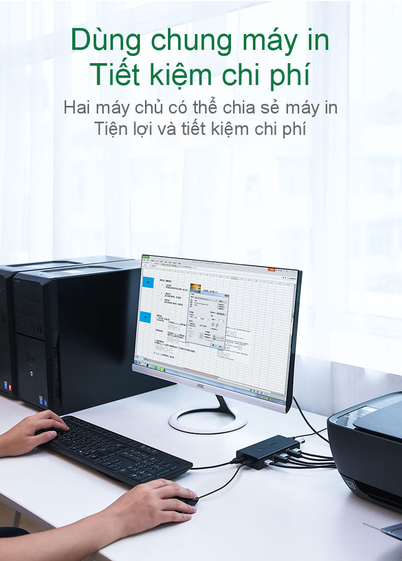 Bộ gộp HDMI KVM 2 máy tính dùng chung 1 màn hình, sử dụng chung chuột và bàn phím UGREEN CM200 50744 Bộ gộp HDMI KVM 2 máy tính dùng chung 1 màn hình, sử dụng chung chuột và bàn phím UGREEN CM200 50744