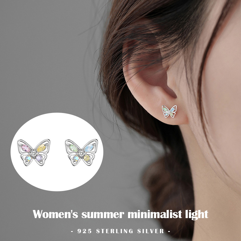 🔥 925 Sterling Silver Butterfly Earrings Phụ nữ mùa hè đơn giản ánh sáng xa xỉ hốc thiết kế bông tai YVETTERY