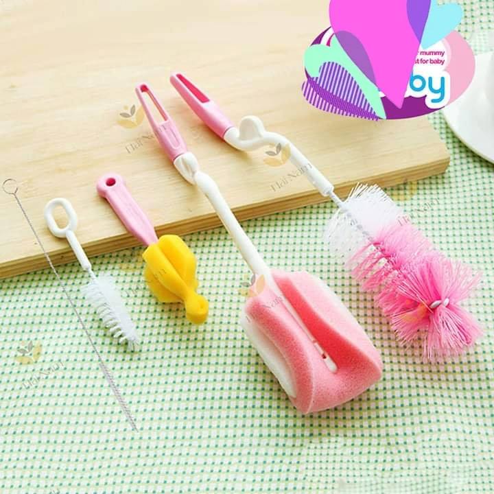 Bộ cọ rửa bình sữa, cốc,Set 4 dụng cụ cọ rửa bình sữa cho bé