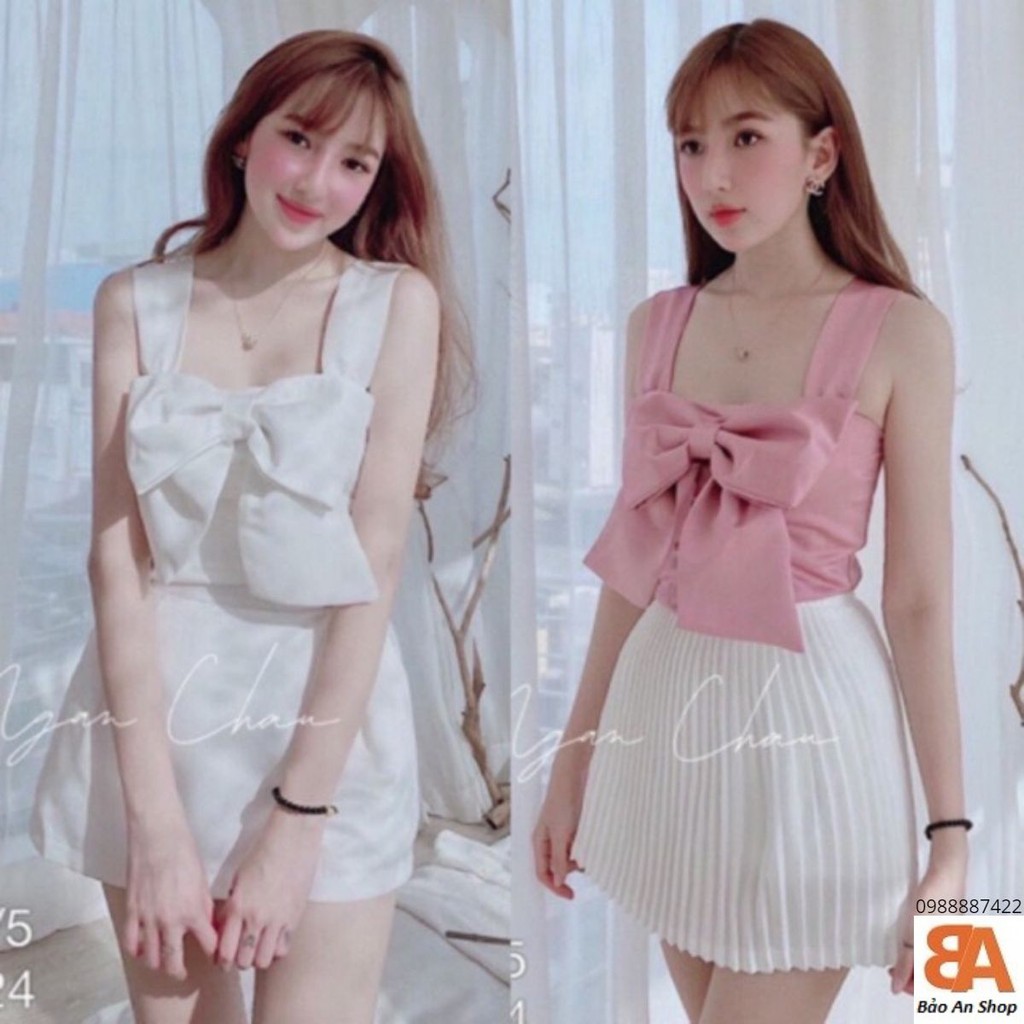 [HCM]Áo 2 dây bản to body phối kiểu nơ trước ngực nhiều màu chất vải Kate lụa FreeSize dưới 53kg