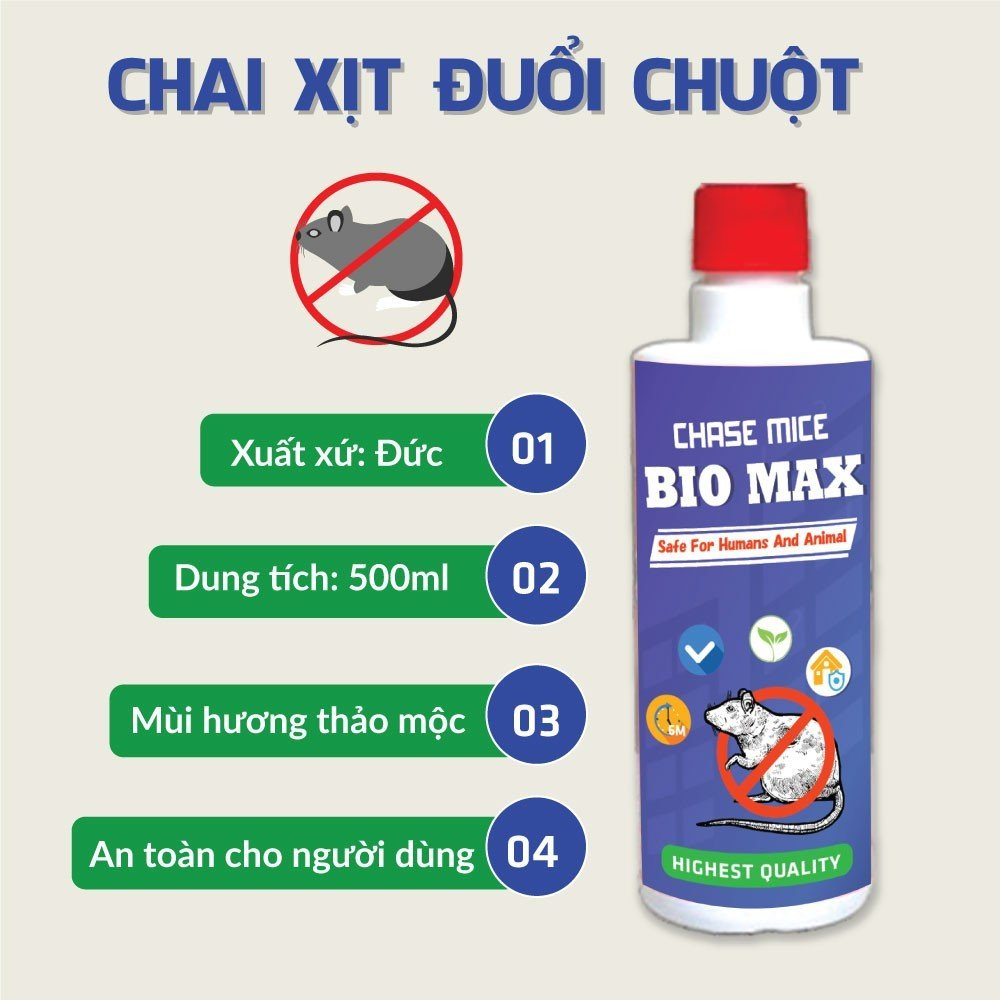 Xịt Đuổi Chuột Và Côn Trùng BIO MAX 500 ML Dùng Cho Gia Đình , Xịt Đuổi Chuột Thảo Mộc Thiên Nhiên An Toàn Cho Sức Khỏe