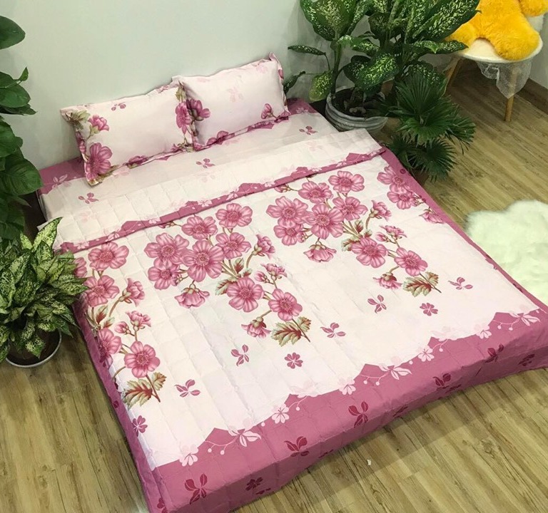 Bộ Chăn Ga Gối Cotton Poly Đào Hồng, Chất Liệu Thoáng Mát , Kích Cỡ Đa Dạng , By. Gòn