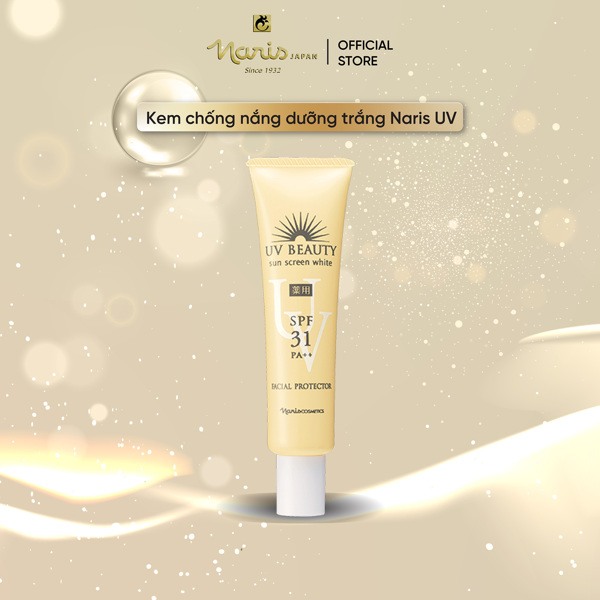 Kem chống nắng dạng sữa bảo vệ da mặt, dưỡng trắng Naris UV Beauty Sun Screen White Facial Protector SPF31 PA++ 40g