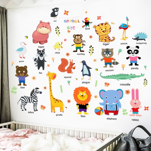 Decal dán tường Vườn thú tiếng anh tranh dán tường cho bé vườn thú siêu đáng yêu cho bé