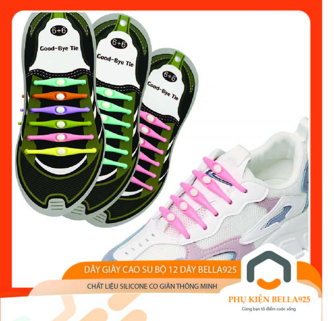 Dây giày Bella925 dây giày silicone đàn hồi unisex phù hợp cho giày da và sneaker bộ 12 dây