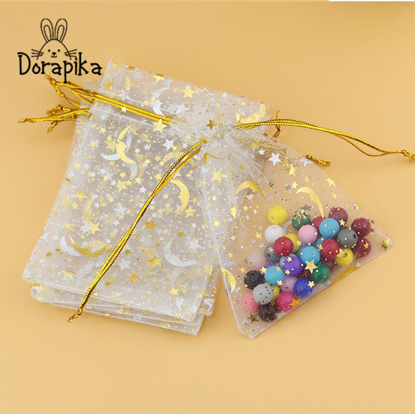 [HCM]Combo 10 túi dây rút túi thơm túi vải họa tiết trăng sao size nhỏ mini kích cỡ 9x12cm - dorapika